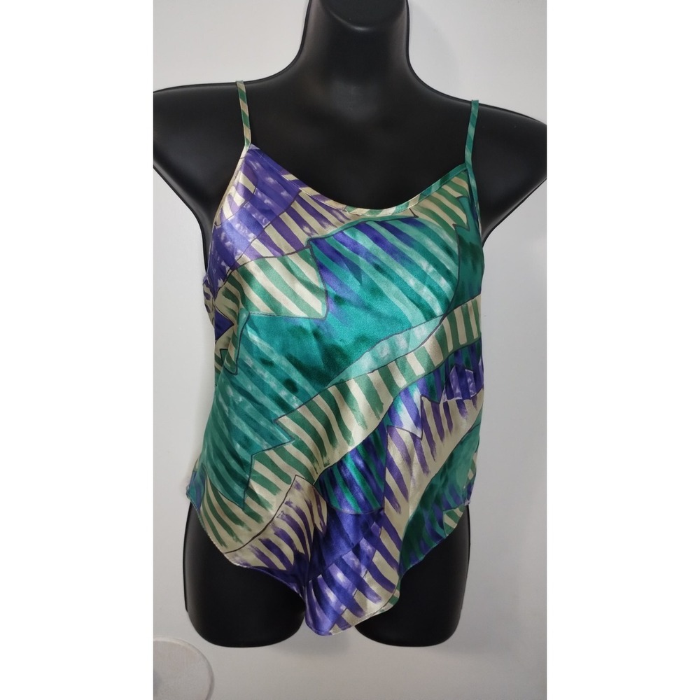 VTG 90's CALIFORNIA DYNASTY EMERALD GREEN BLUE SLIP TOP SIZE SMALL‎ Y2K 90s